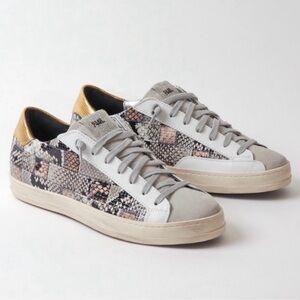 P448 Women's Sneakers with Snake Print - Gray and Gold preowned